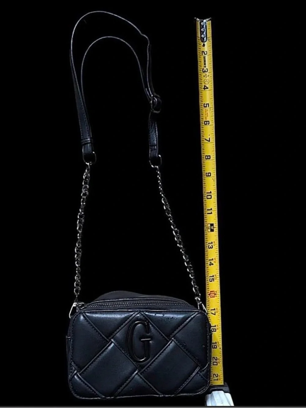 Quilted Guess Black Crossbody Bag with Chain Strap
